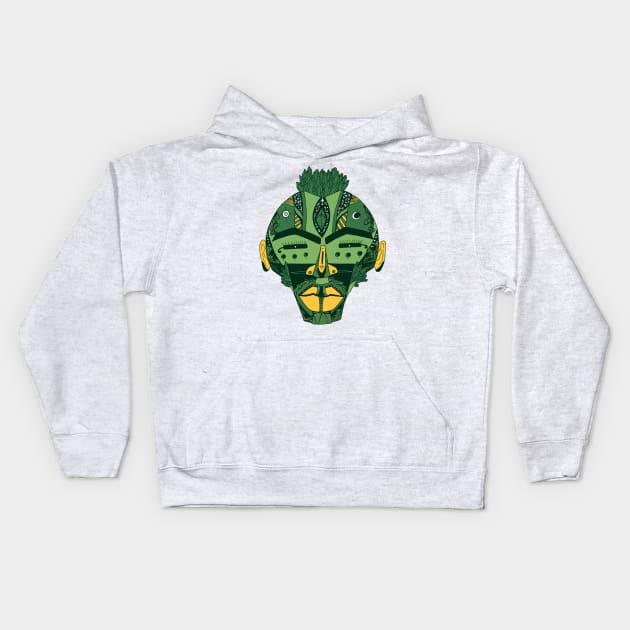 Forrest Green African Mask 4 Kids Hoodie by kenallouis
